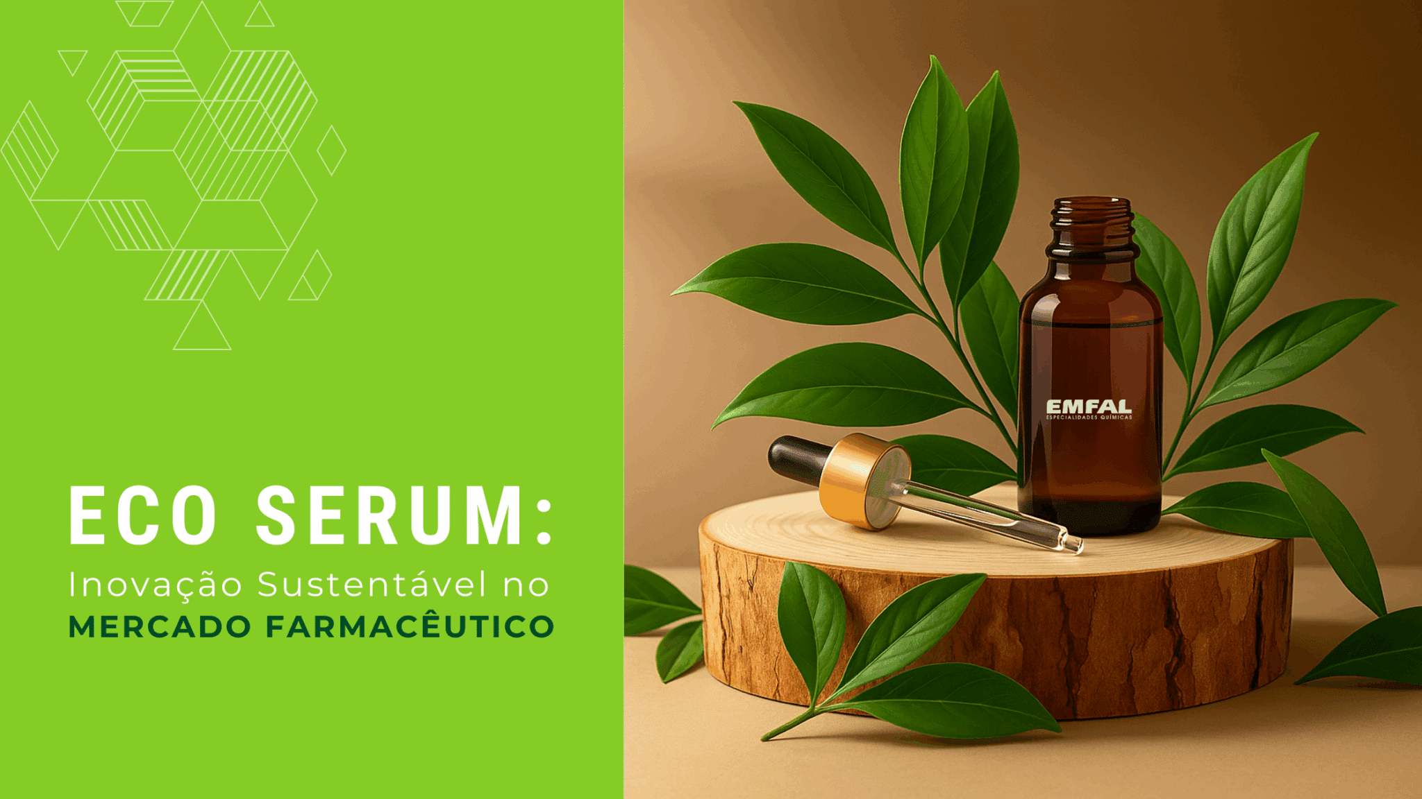 Frasco âmbar representando a Base Eco Sérum da EMFAL.